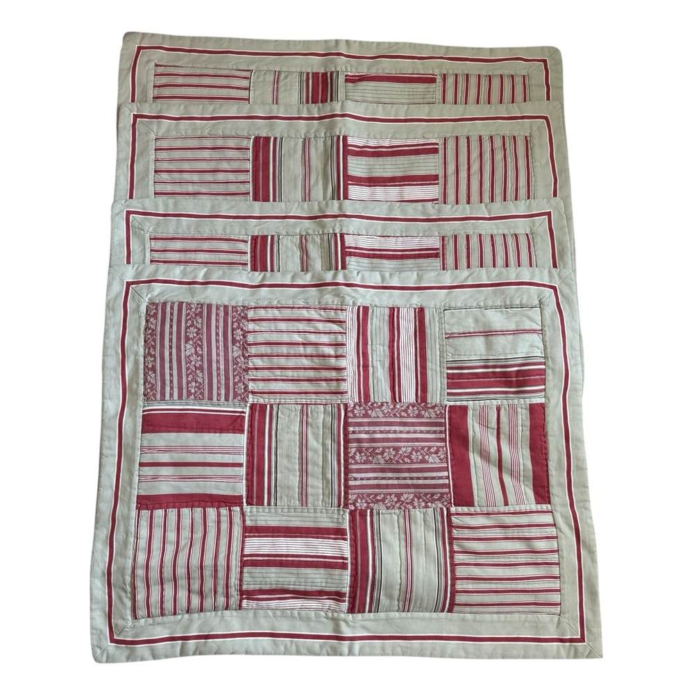 Pottery Barn Vintage Stripe Patchwork Cotton Pillow Shams 4PCS Size 20x26